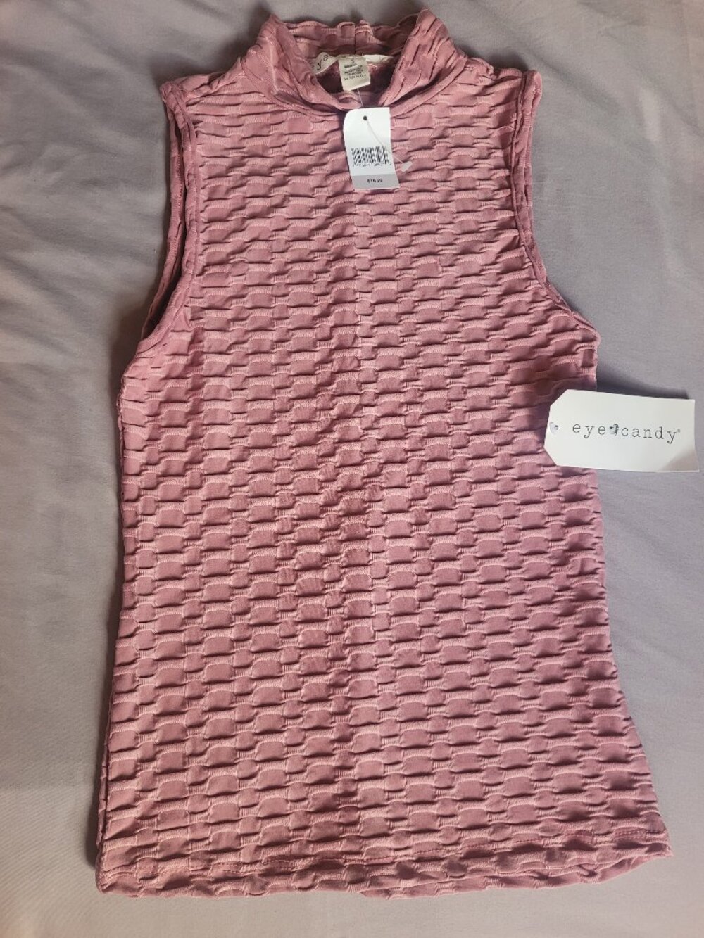 Eye Candy Textured Mock Neck Sleeveless Top Blush Pink Size Small NWT